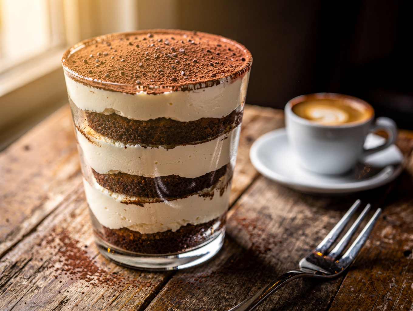 Layered espresso soaked ladyfingers with mascarpone cream