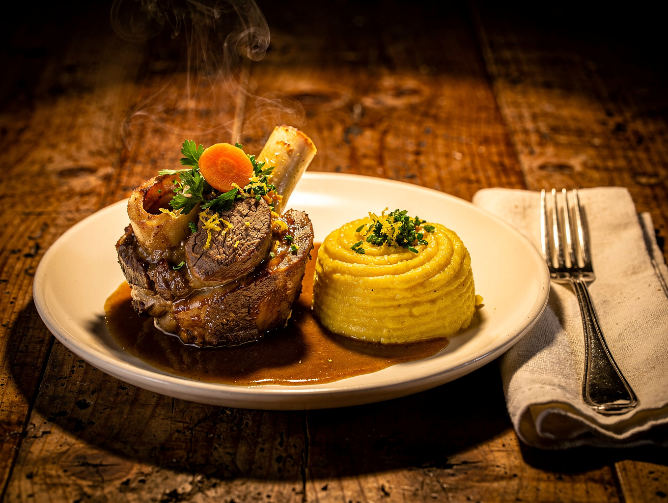 Slow braised ossobuco with golden saffron risotto