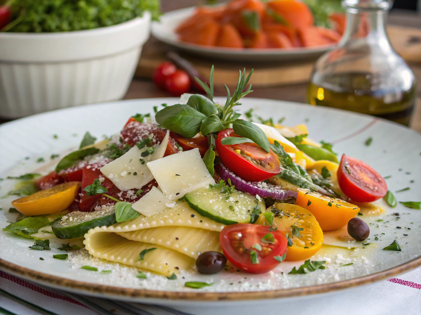 Plated seasonal Italian dish with fresh herbs