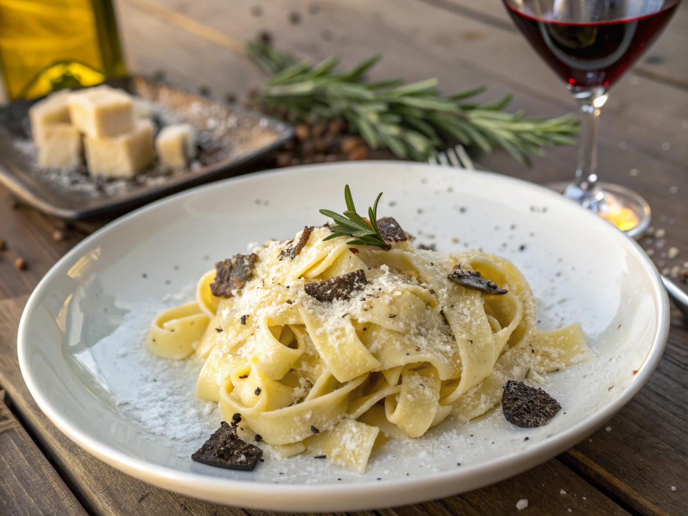 Freshly hand-rolled tagliatelle with truffle shavings