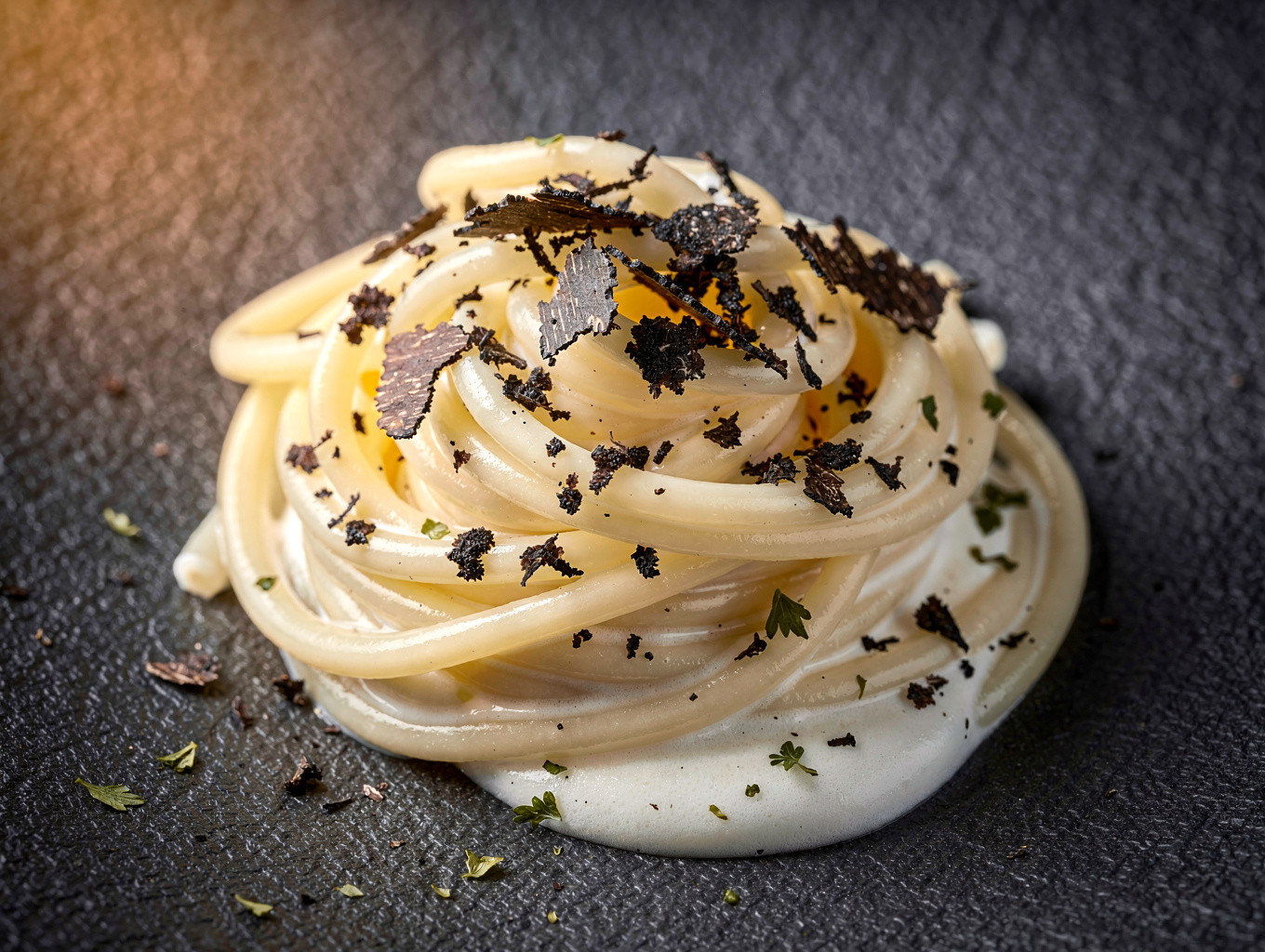 Handcrafted tagliolini with shaved black truffle and cream