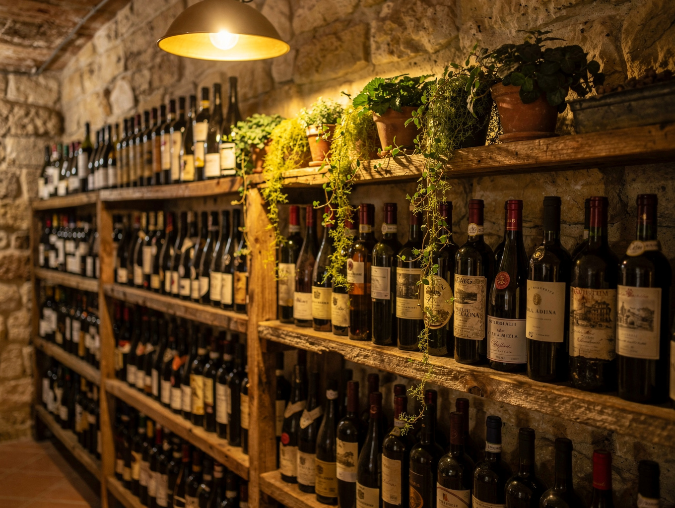 Curated selection of Italian vintage wines in cellar